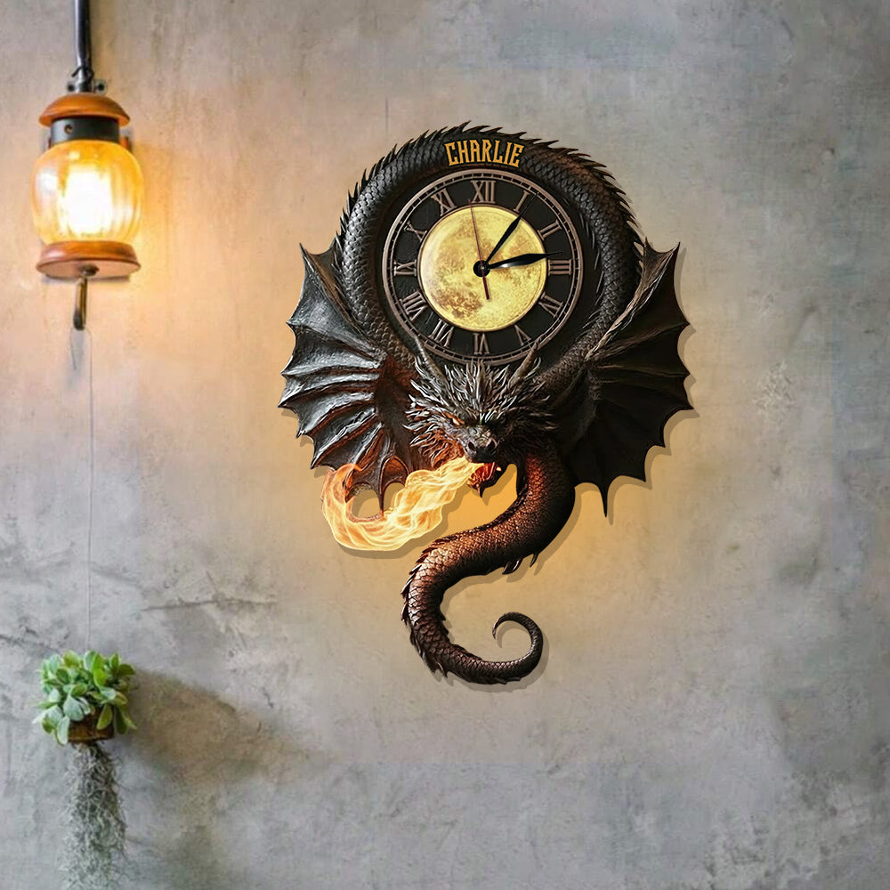 Horloge murale lumineuse LED Dragon Magique Noir - Personnalisée