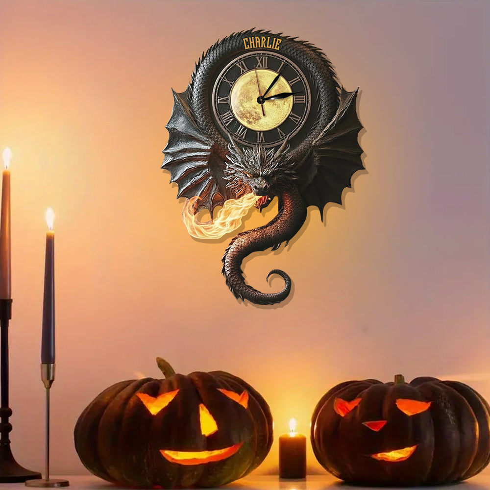 Horloge murale lumineuse LED Dragon Magique Noir - Personnalisée