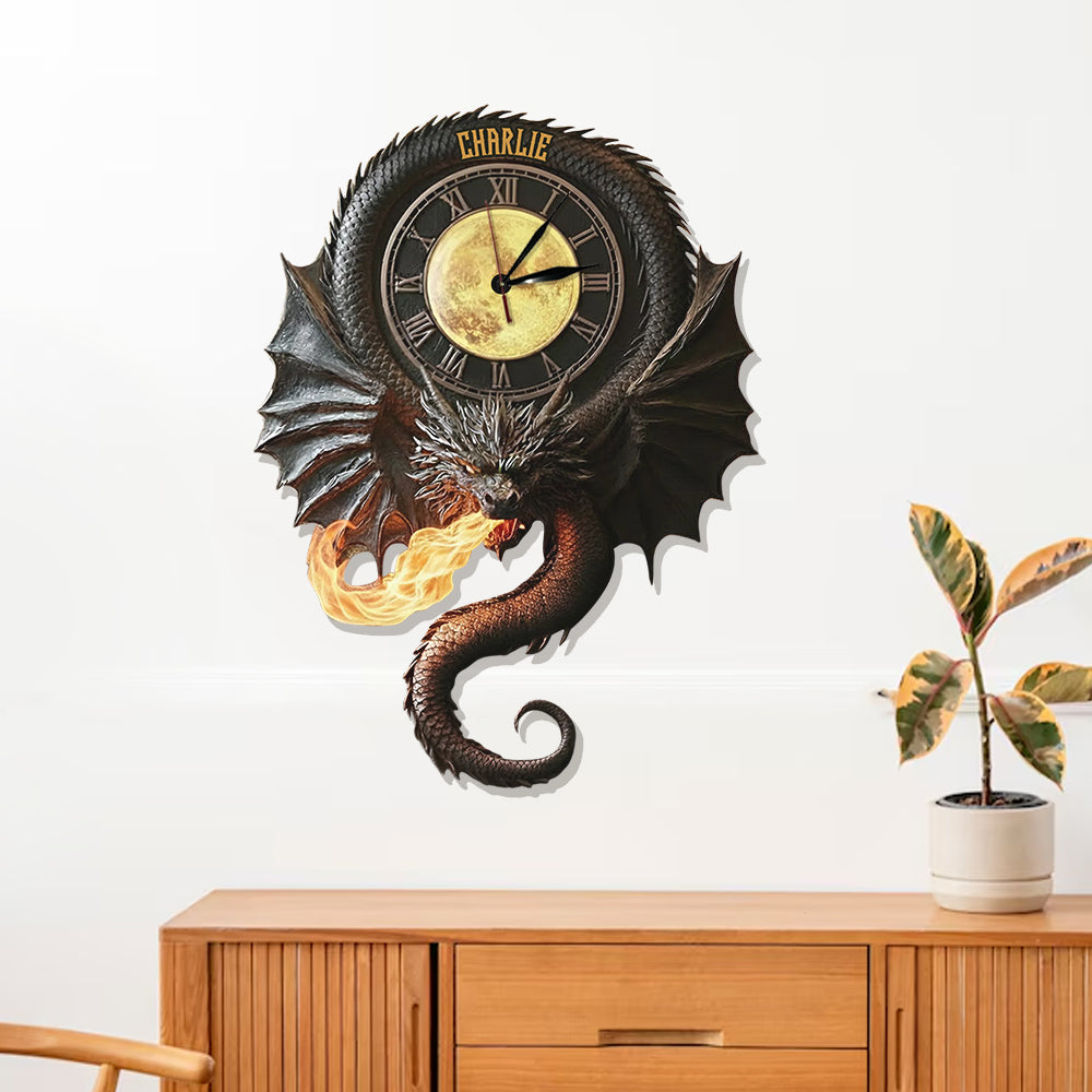 Horloge murale lumineuse LED Dragon Magique Noir - Personnalisée