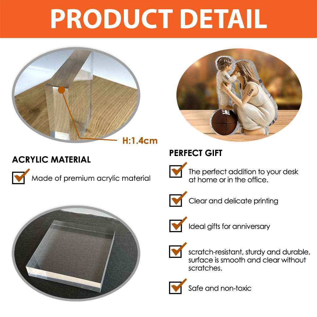 Any Sport Mom, Basketball Mom, Football Mom, Softball Mom, Baseball Mom - Personalized Basketball Custom Shaped Acrylic Plaque