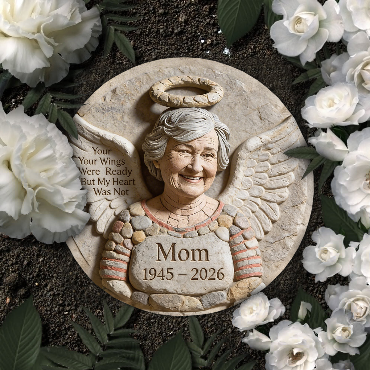 Your Wings Were Ready - Personalized Memorial Round Shaped Stone