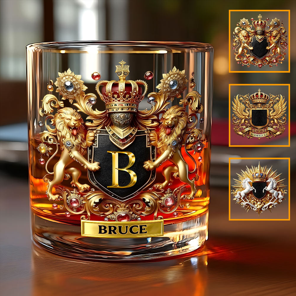 Lion/ Eagle/ Horse Coat Of Arms - Personalized Whisky Whiskey Glass