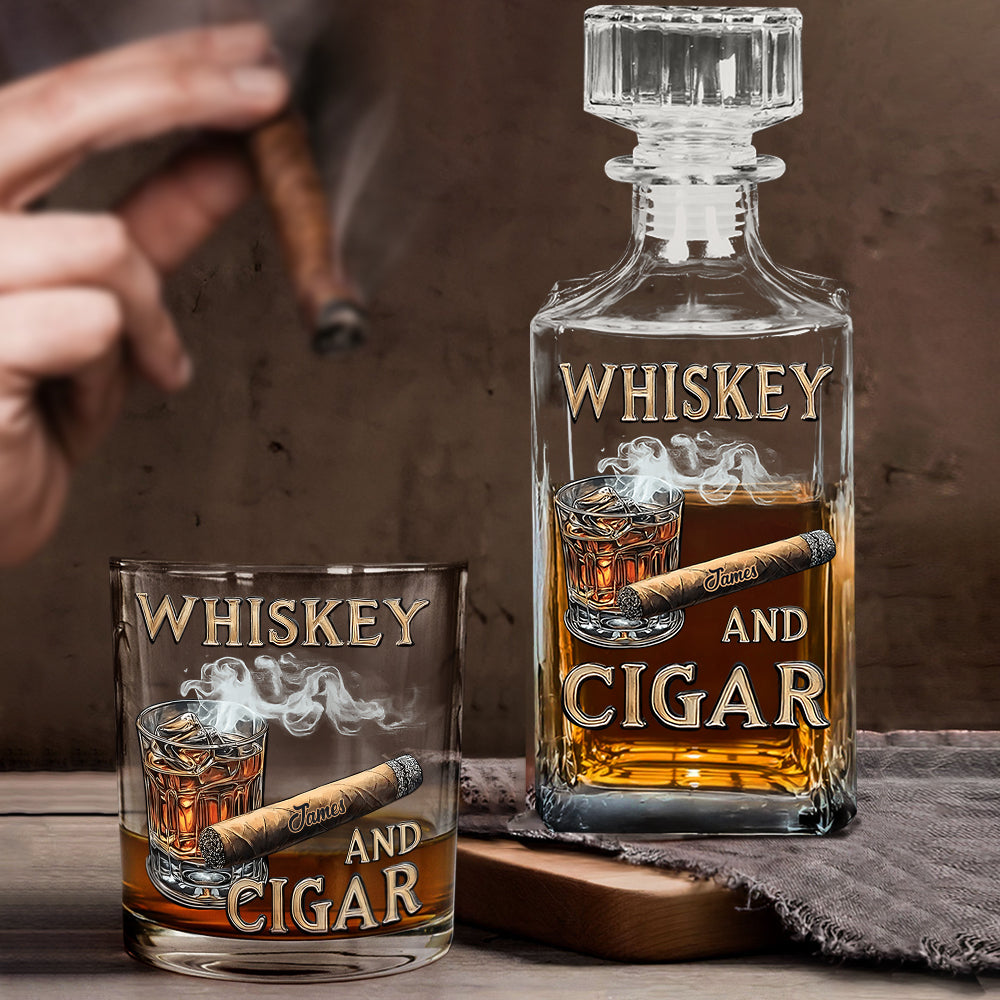 Whiskey And Cigar - Personalized Whisky Whiskey Decanter Set