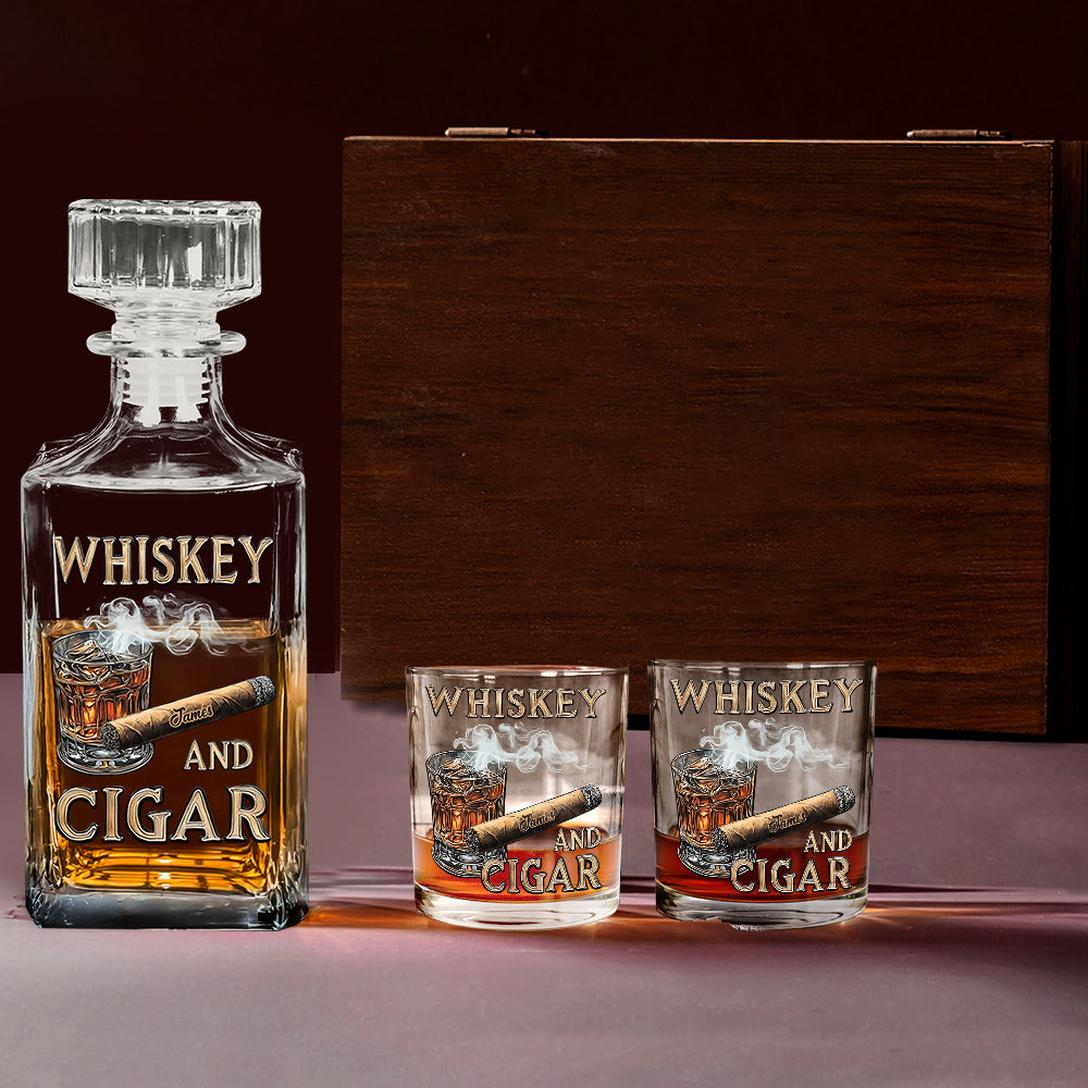 Whiskey And Cigar - Personalized Whisky Whiskey Decanter Set