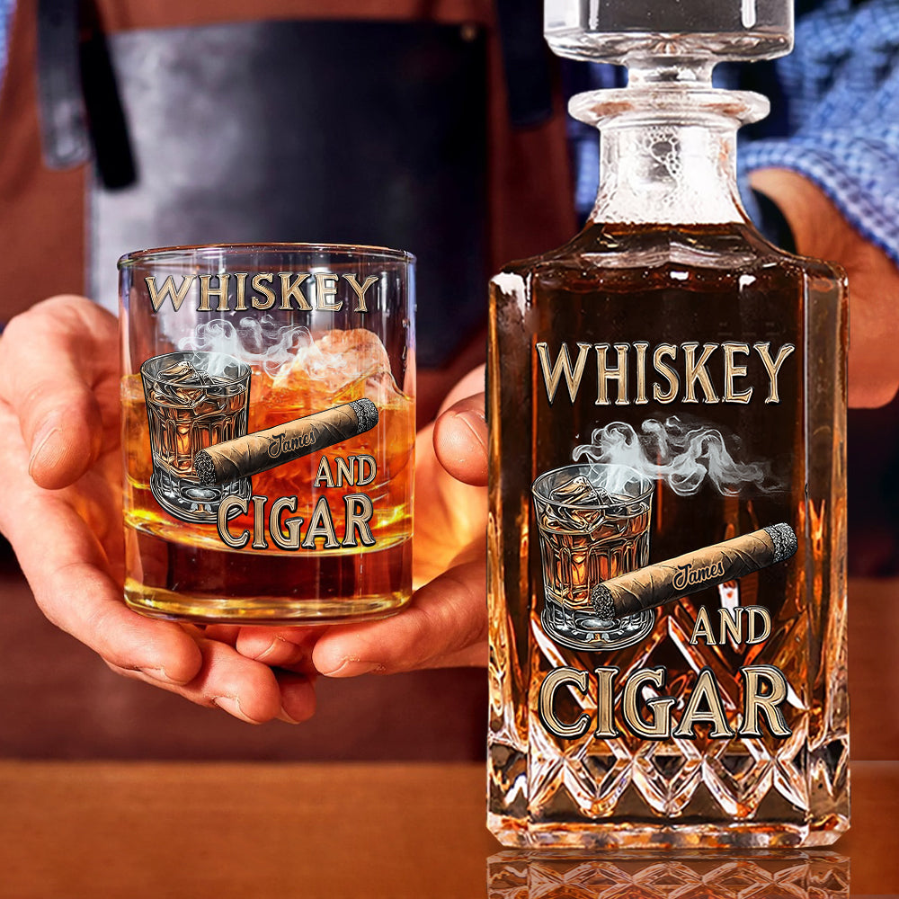 Whiskey And Cigar - Personalized Whisky Whiskey Decanter Set