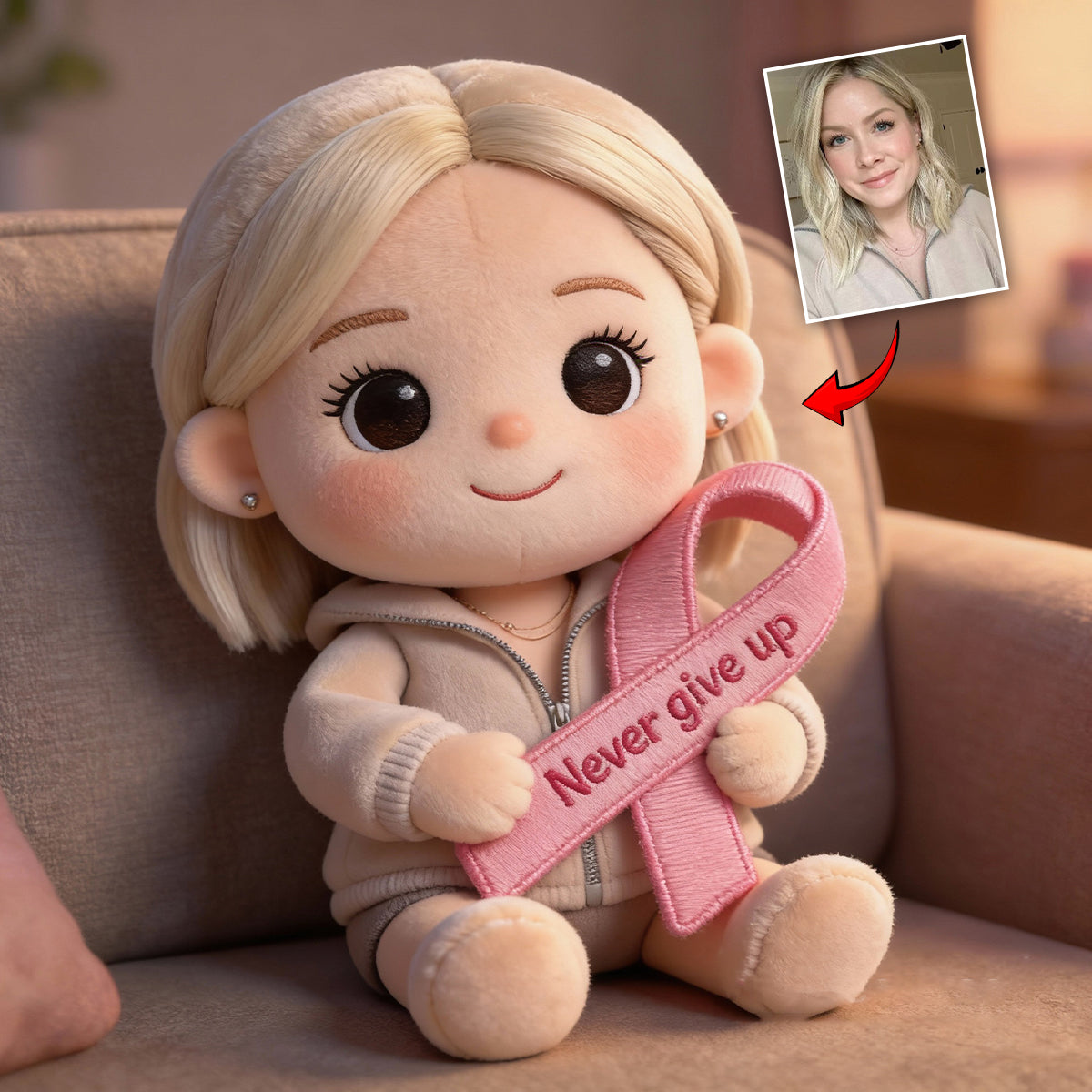 Sensibilisation au cancer du sein - Coussin personnalisé en fausse fourrure pour la sensibilisation au cancer du sein