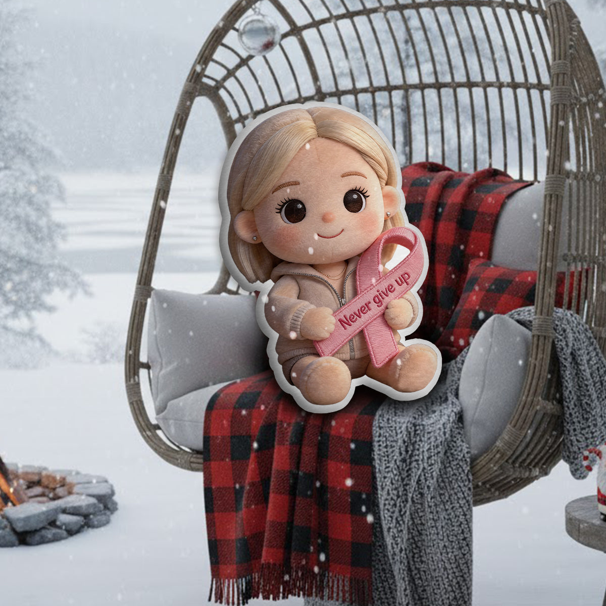 Sensibilisation au cancer du sein - Coussin personnalisé en fausse fourrure pour la sensibilisation au cancer du sein