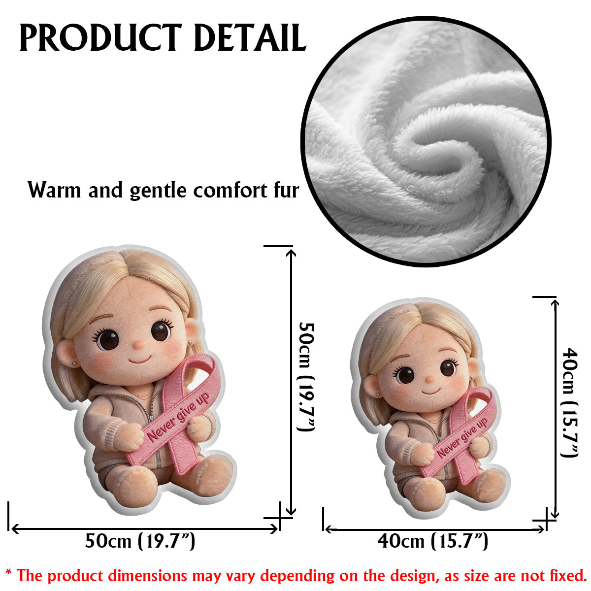 Sensibilisation au cancer du sein - Coussin personnalisé en fausse fourrure pour la sensibilisation au cancer du sein