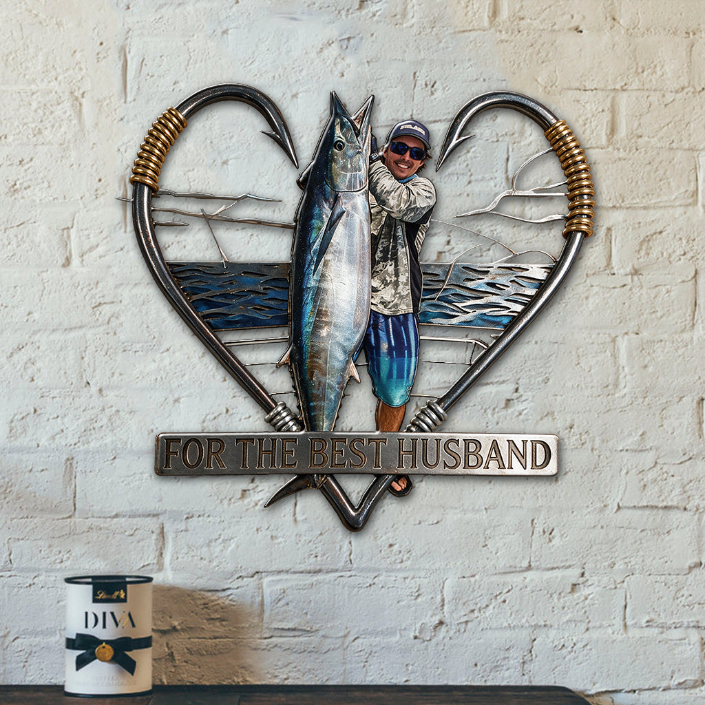 Fishing Hook Heart Frame Wall Art - Personalized Fishing 3D Printed Cut Metal Sign