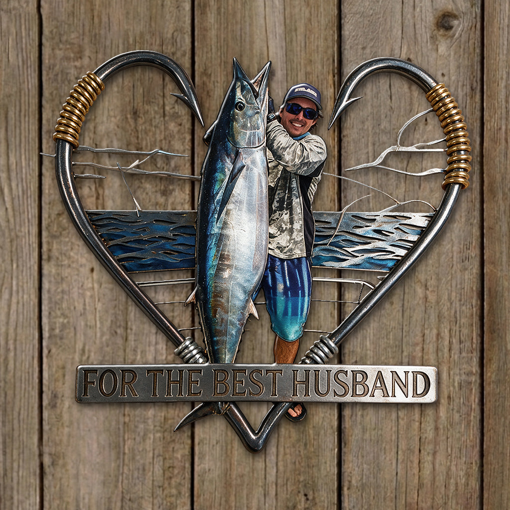 Fishing Hook Heart Frame Wall Art - Personalized Fishing 3D Printed Cut Metal Sign