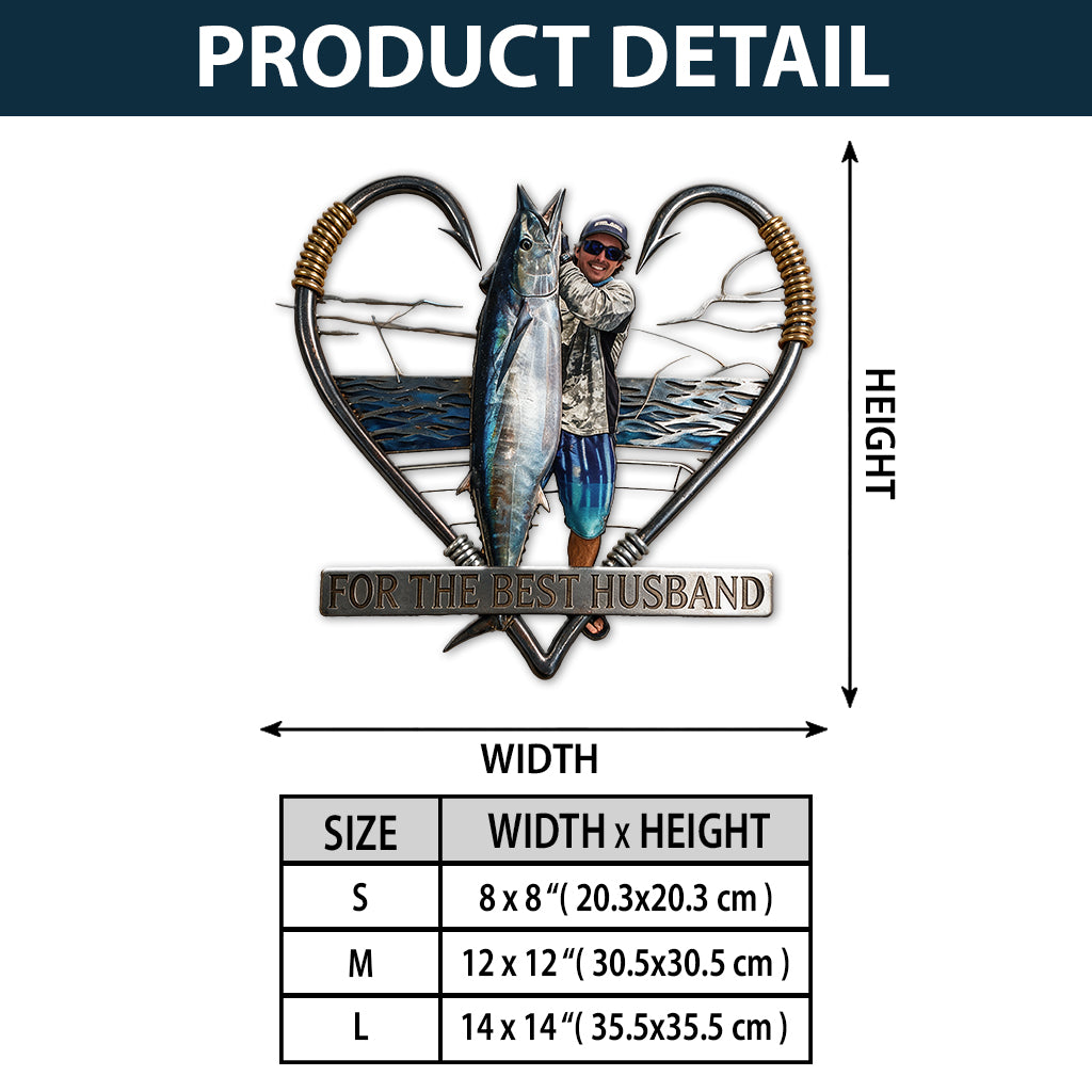Fishing Hook Heart Frame Wall Art - Personalized Fishing 3D Printed Cut Metal Sign