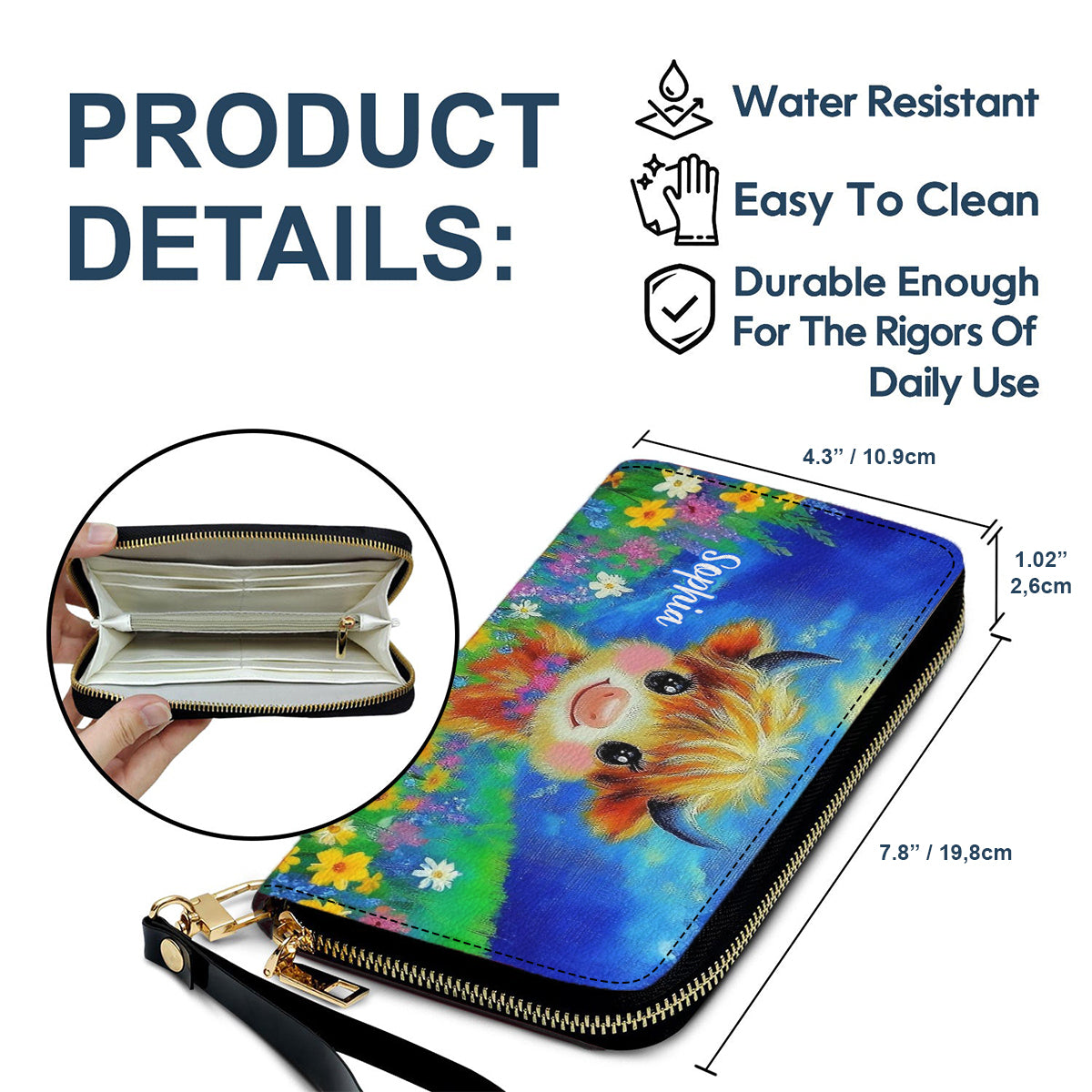 Niedliche Kuh – Personalisierte lange Geldbörse aus Hochlandrindleder