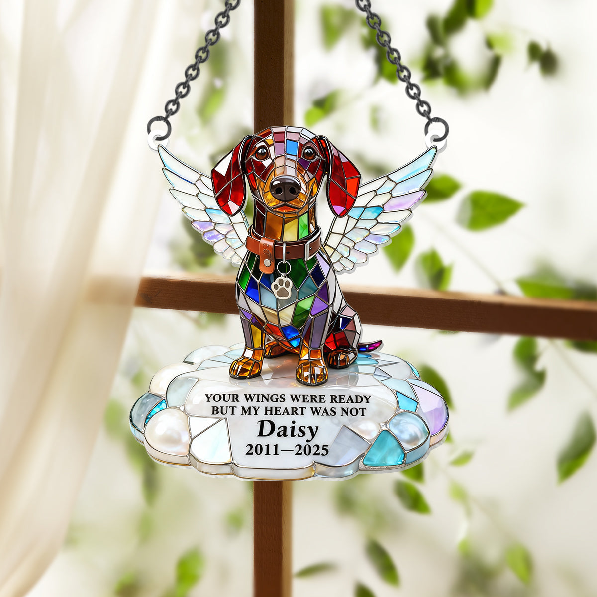 Your Wings Were Ready - Personalized Dog Window Hanging Suncatcher Ornament