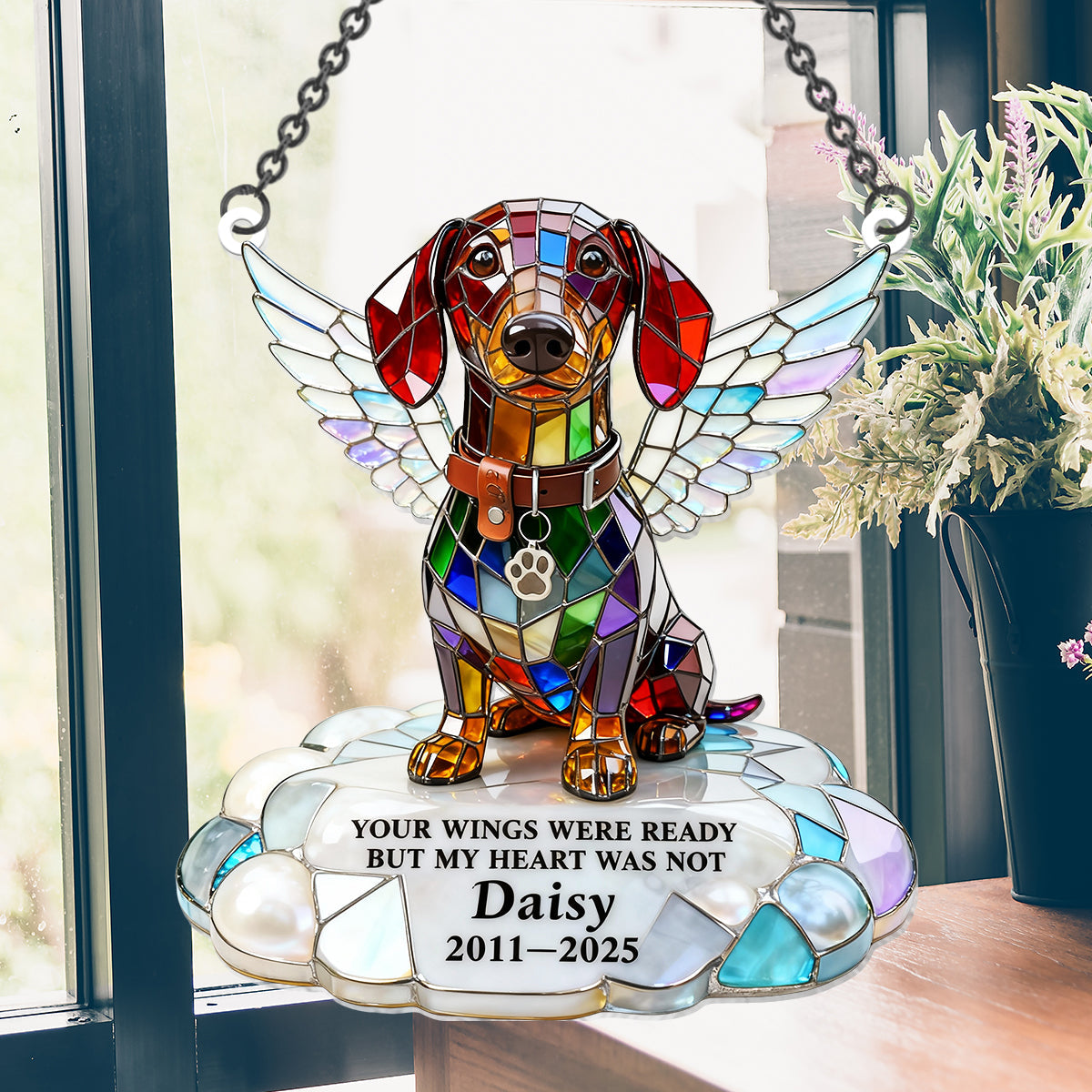 Your Wings Were Ready - Personalized Dog Window Hanging Suncatcher Ornament