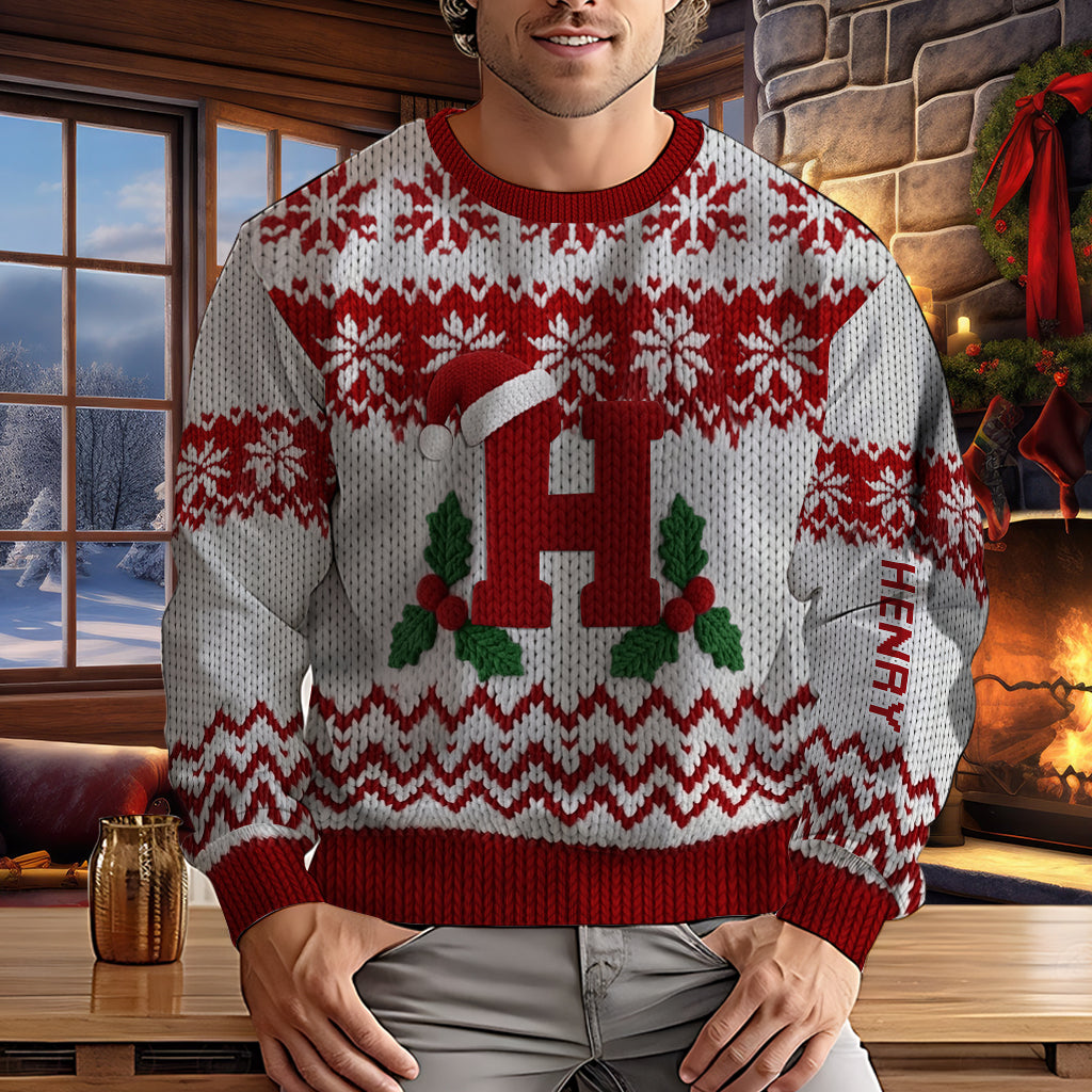 Lettre initiale Joyeux Noël - Pull moche personnalisé pour toute la famille