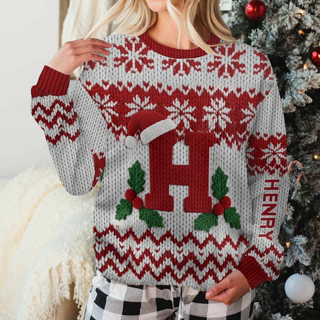 Lettre initiale Joyeux Noël - Pull moche personnalisé pour toute la famille