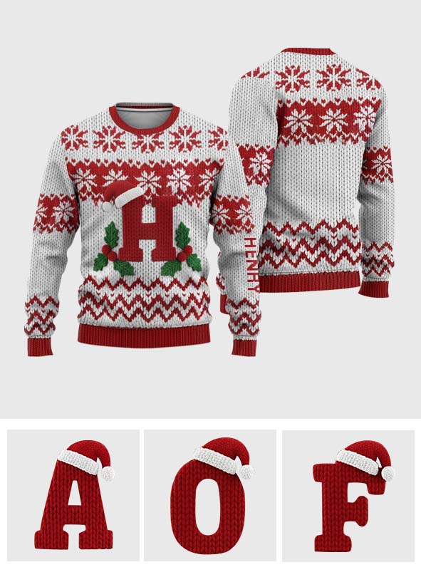 Lettre initiale Joyeux Noël - Pull moche personnalisé pour toute la famille