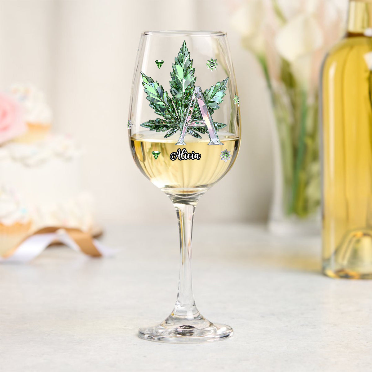 Stoned Alphabet - Personalized Weed Wine Glass With Long Stem