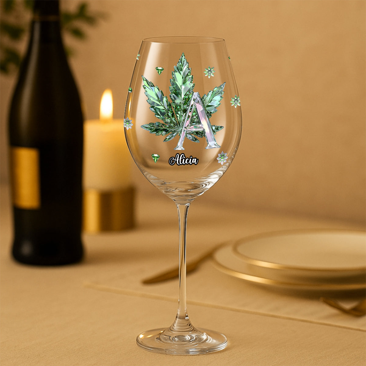 Stoned Alphabet - Personalized Weed Wine Glass With Long Stem