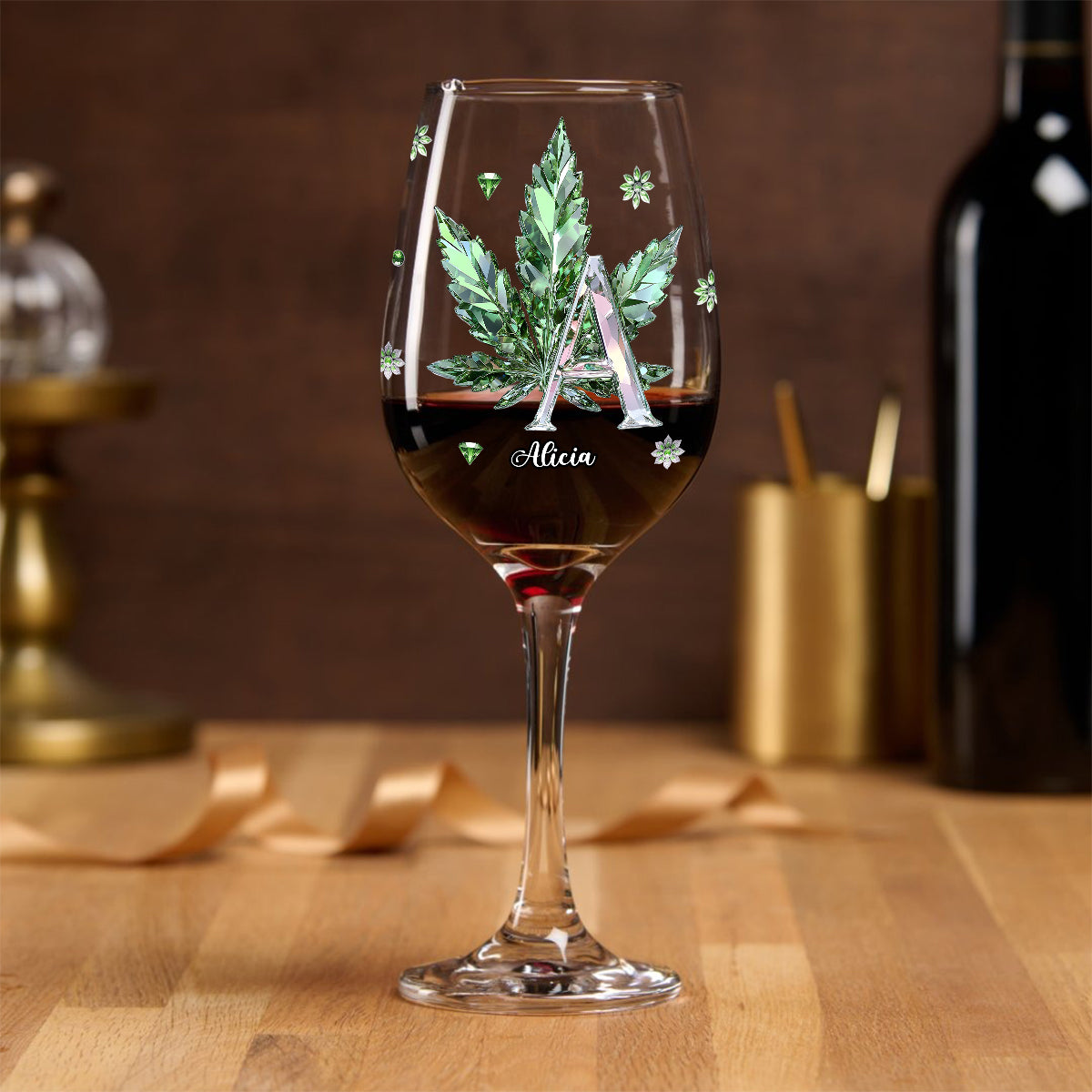 Stoned Alphabet - Personalized Weed Wine Glass With Long Stem