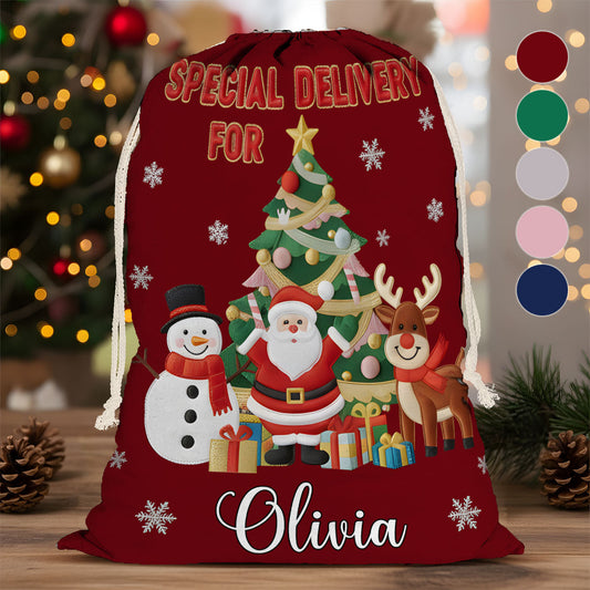 Special Delivery Christmas Eve Sack - Personalized Family Drawstring Tote Bag