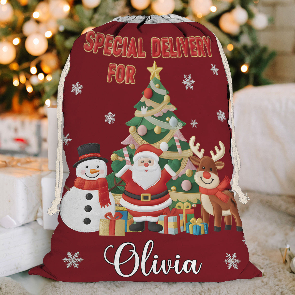 Special Delivery Christmas Eve Sack - Personalized Family Drawstring Tote Bag