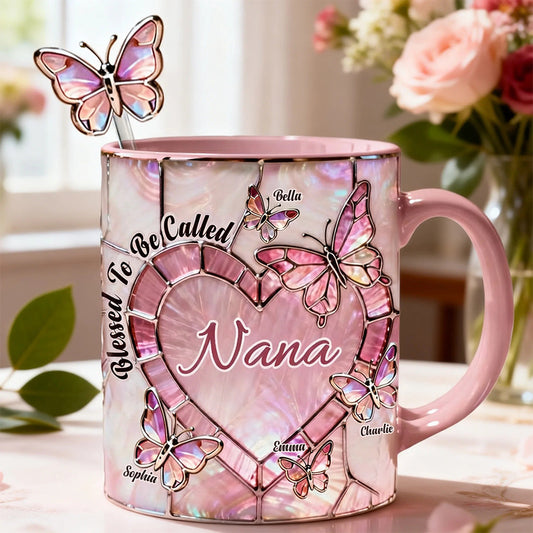 Blessed To Be Called Nana Mama Gigi Grandma - Personalized Grandma Set Accent Mug with Acrylic Stirrers