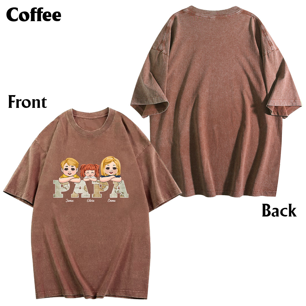 Vintage Map Papa Title - Personalized Father Wash T-shirt