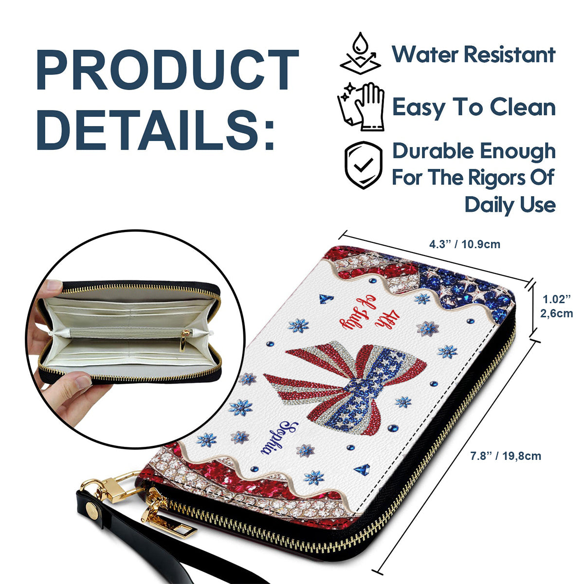 Personalisierte Ledergeldbörse zum Unabhängigkeitstag/4. Juli