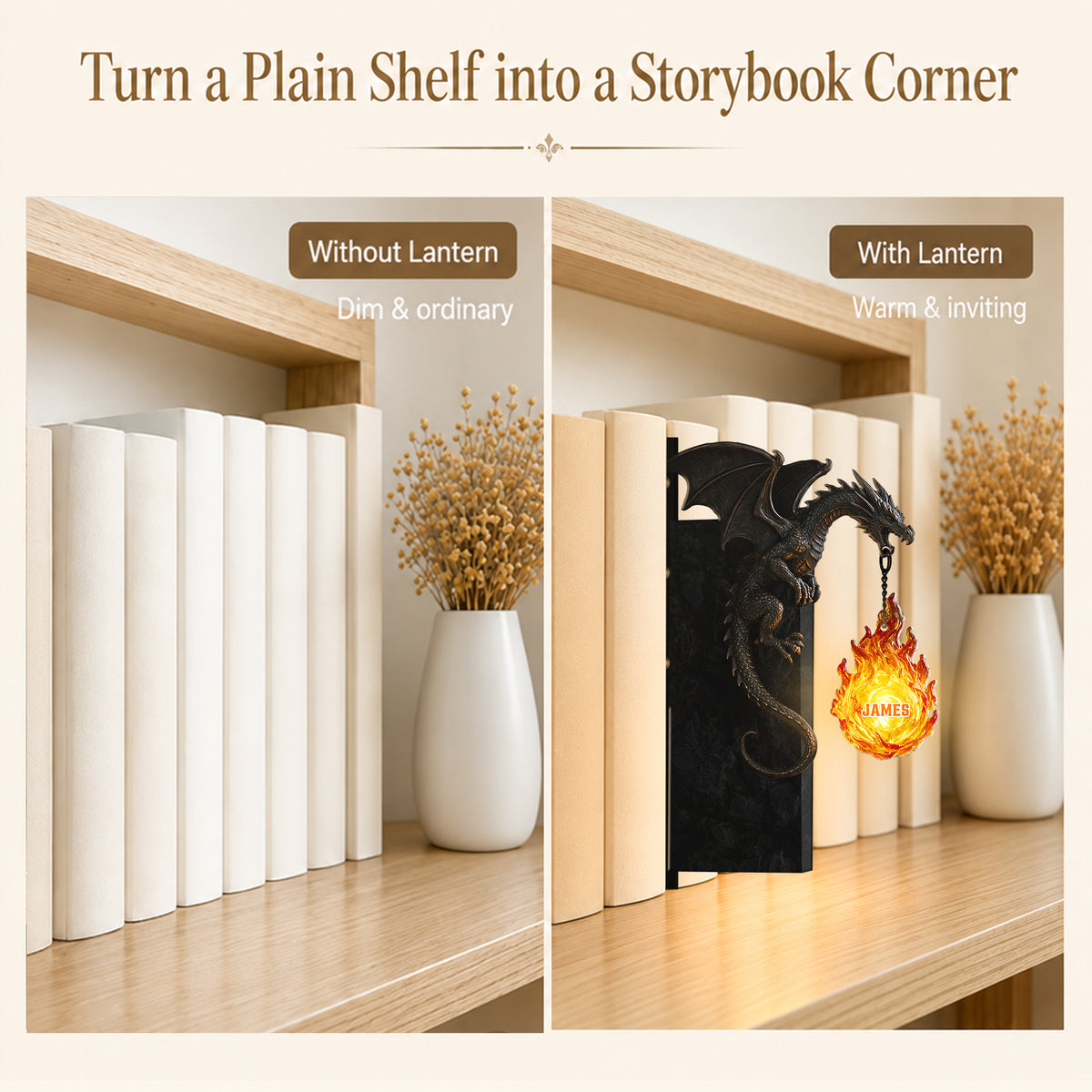 Geschenk für Drachenliebhaber - Personalisierte Drachen Bücherregal Lampe