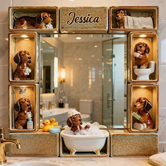 Cute Wiener Dog - Personalized Dachshund Wall Hanging Mirror