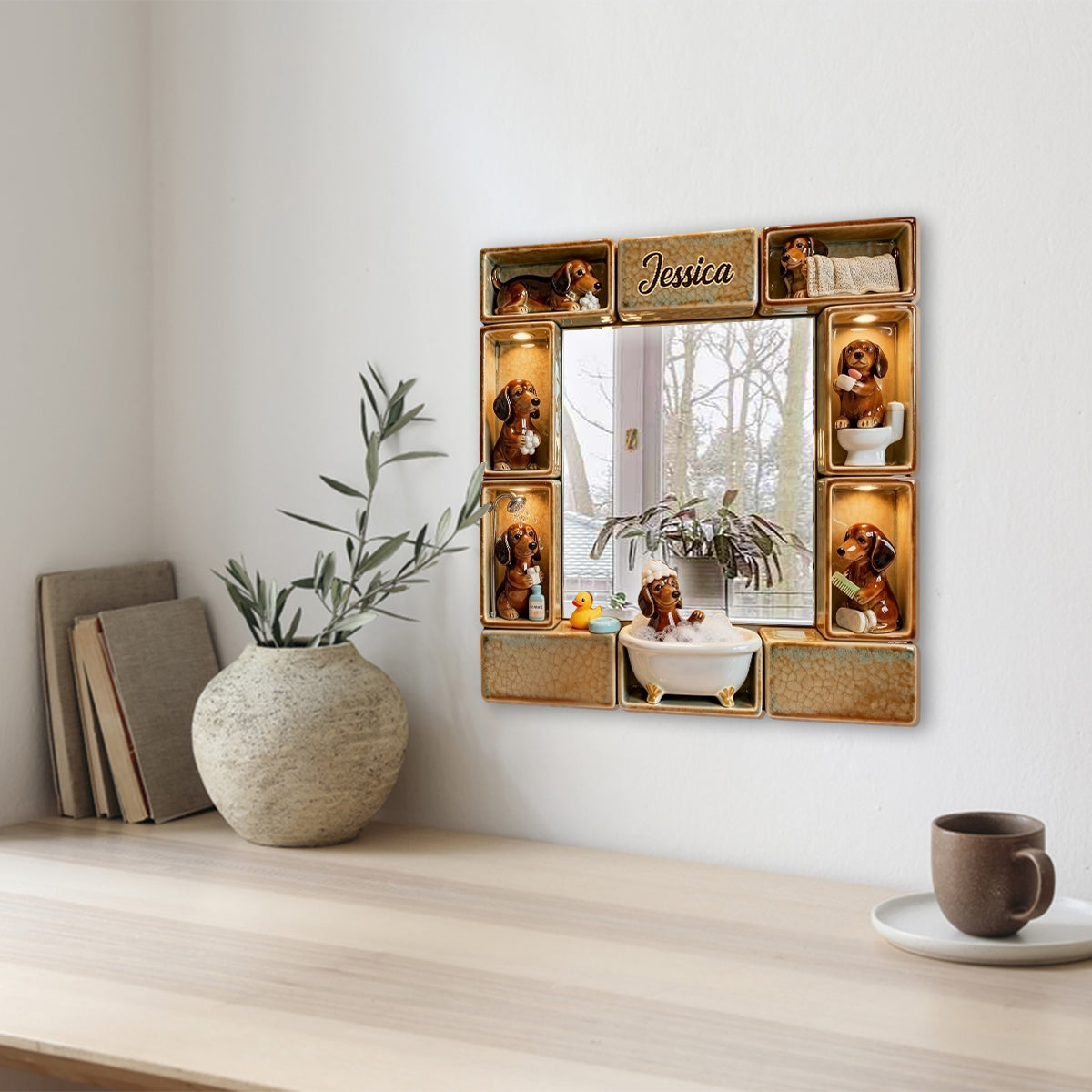 Cute Wiener Dog - Personalized Dachshund Wall Hanging Mirror