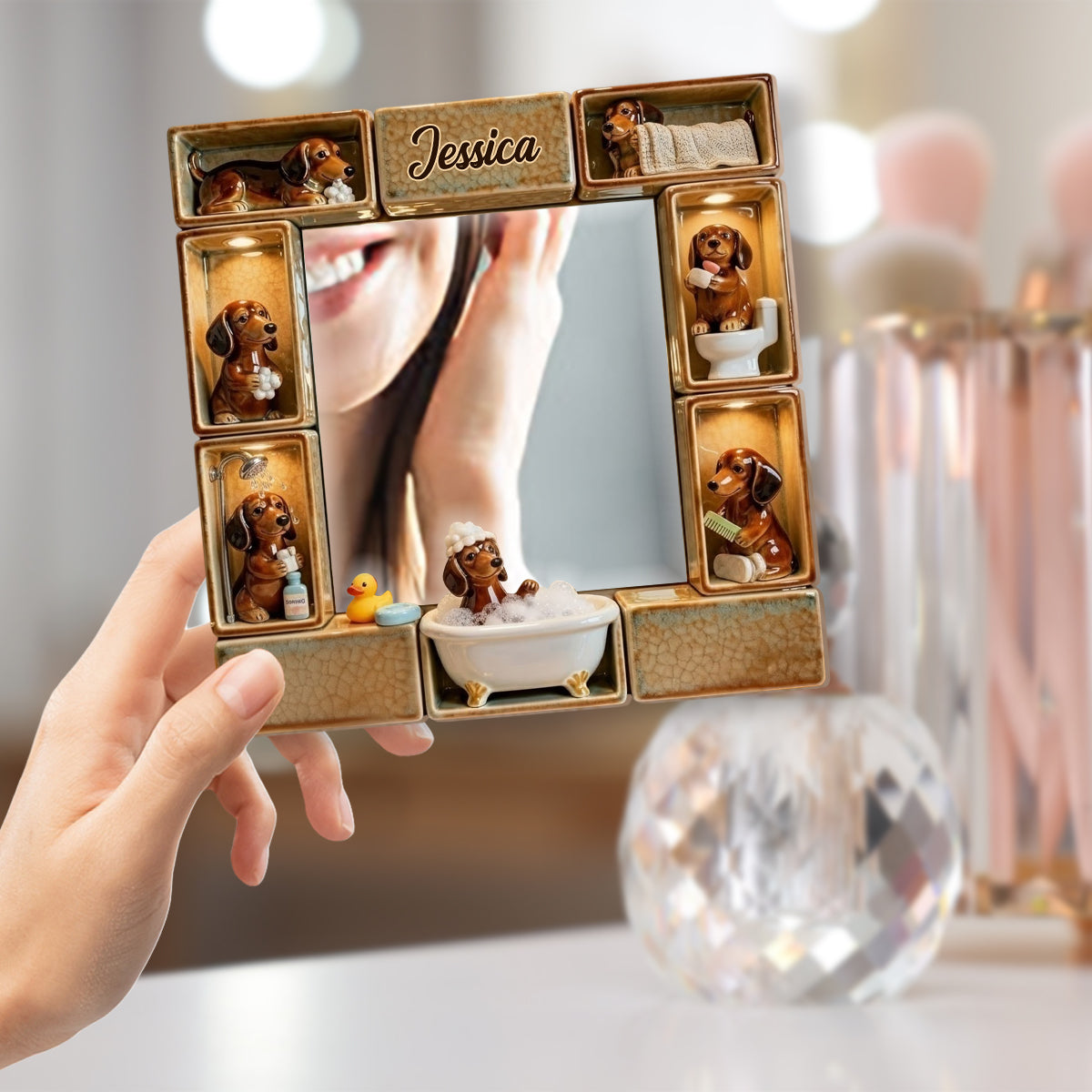 Cute Wiener Dog - Personalized Dachshund Wall Hanging Mirror