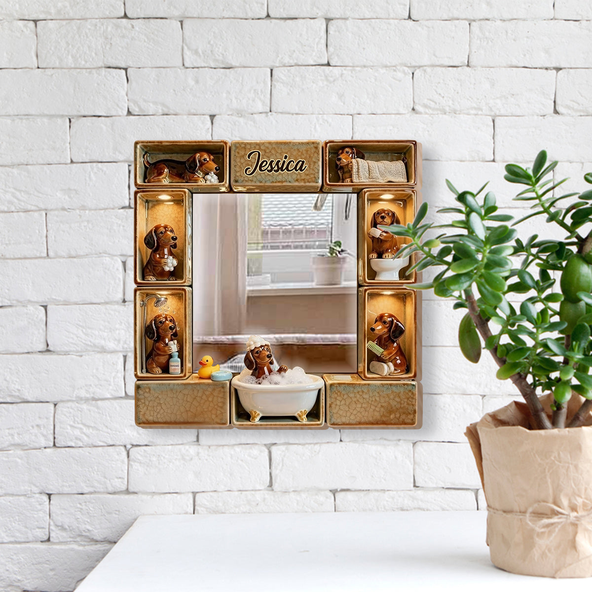 Cute Wiener Dog - Personalized Dachshund Wall Hanging Mirror