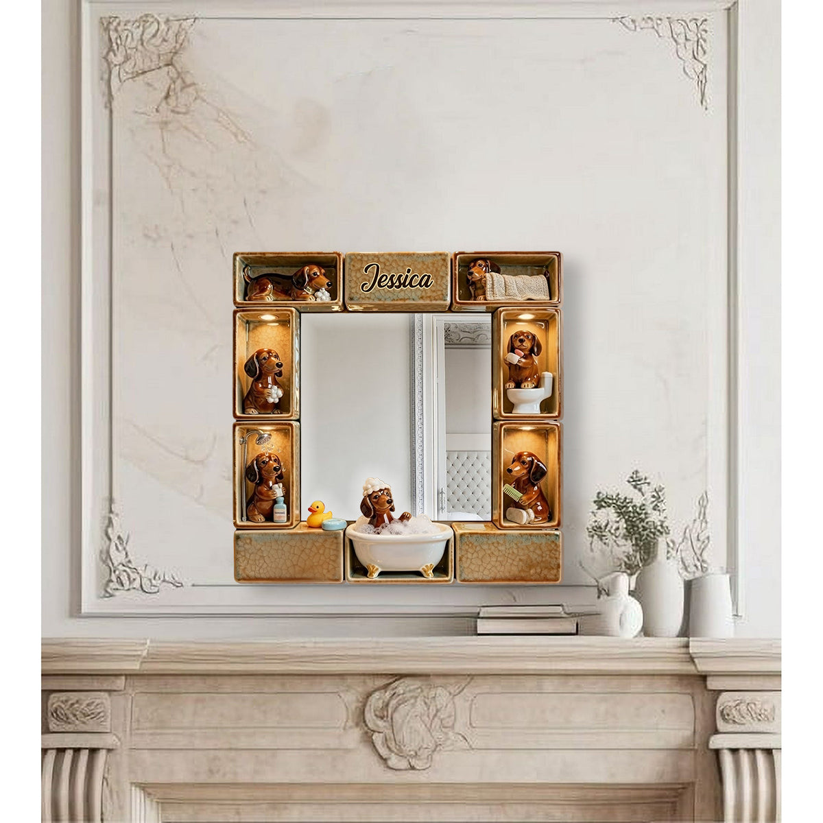 Cute Wiener Dog - Personalized Dachshund Wall Hanging Mirror