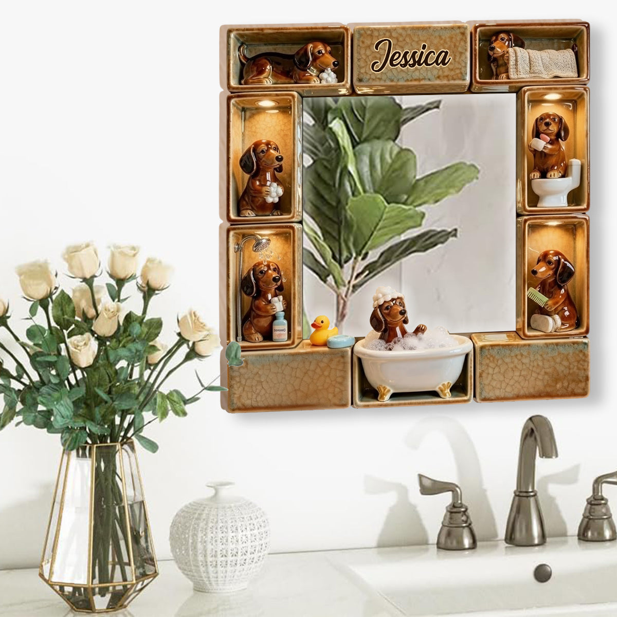 Cute Wiener Dog - Personalized Dachshund Wall Hanging Mirror