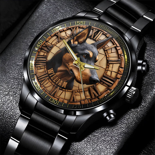 Mutiger Dobermann Pinscher – Personalisierte Hunde-Handuhr