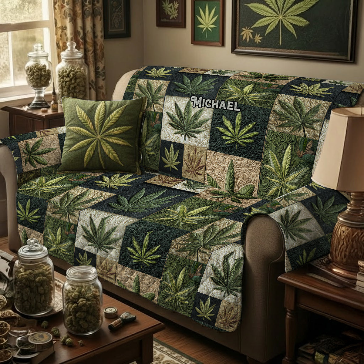 J'aime les grosses têtes - Housse de canapé matelassée personnalisée à motif cannabis