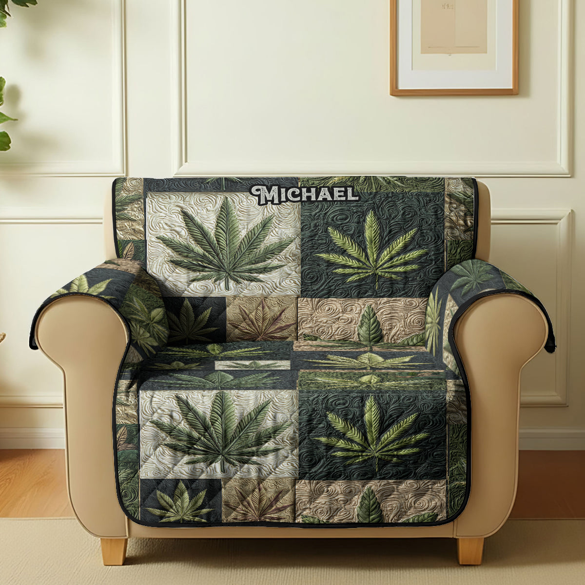 J'aime les grosses têtes - Housse de canapé matelassée personnalisée à motif cannabis