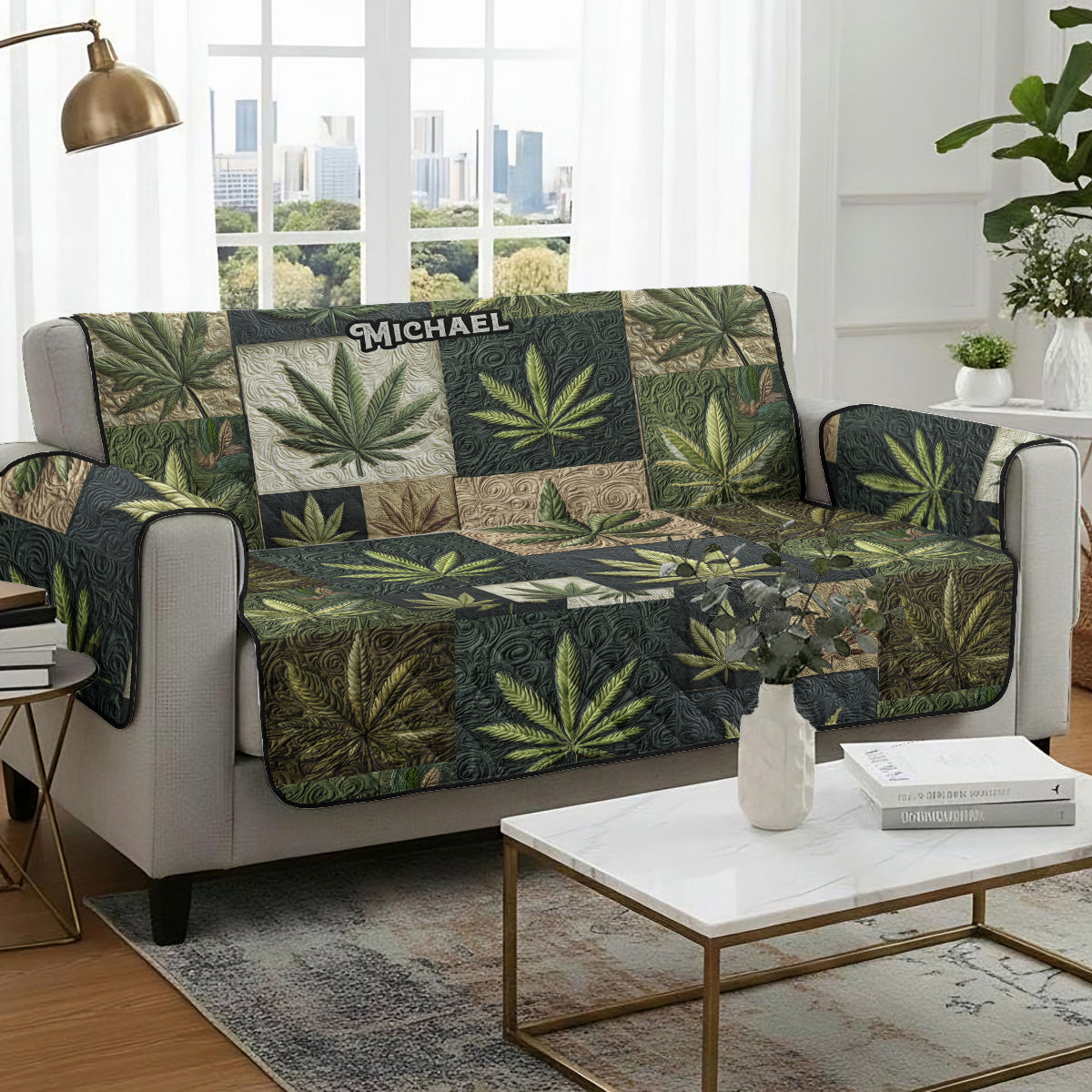 J'aime les grosses têtes - Housse de canapé matelassée personnalisée à motif cannabis