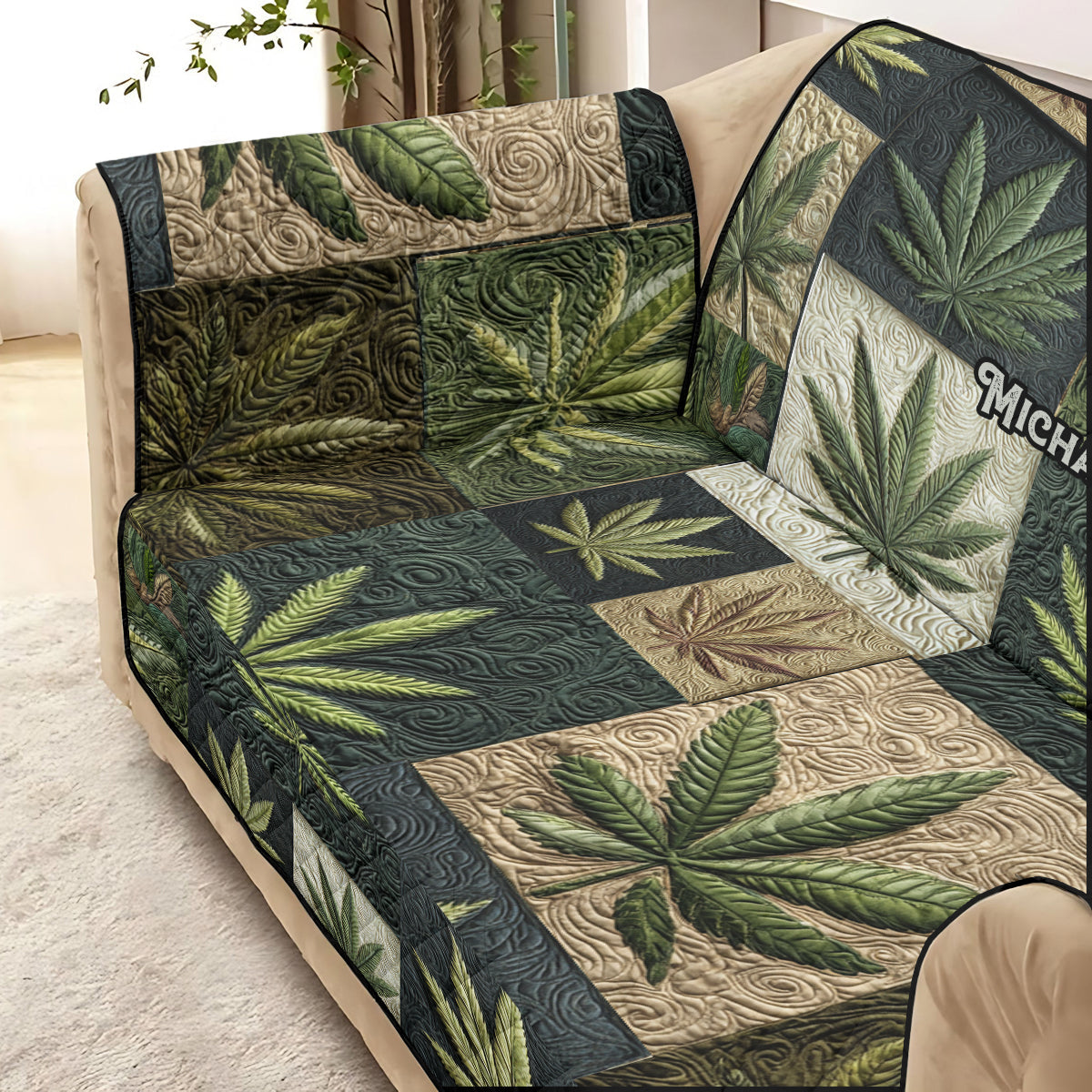J'aime les grosses têtes - Housse de canapé matelassée personnalisée à motif cannabis