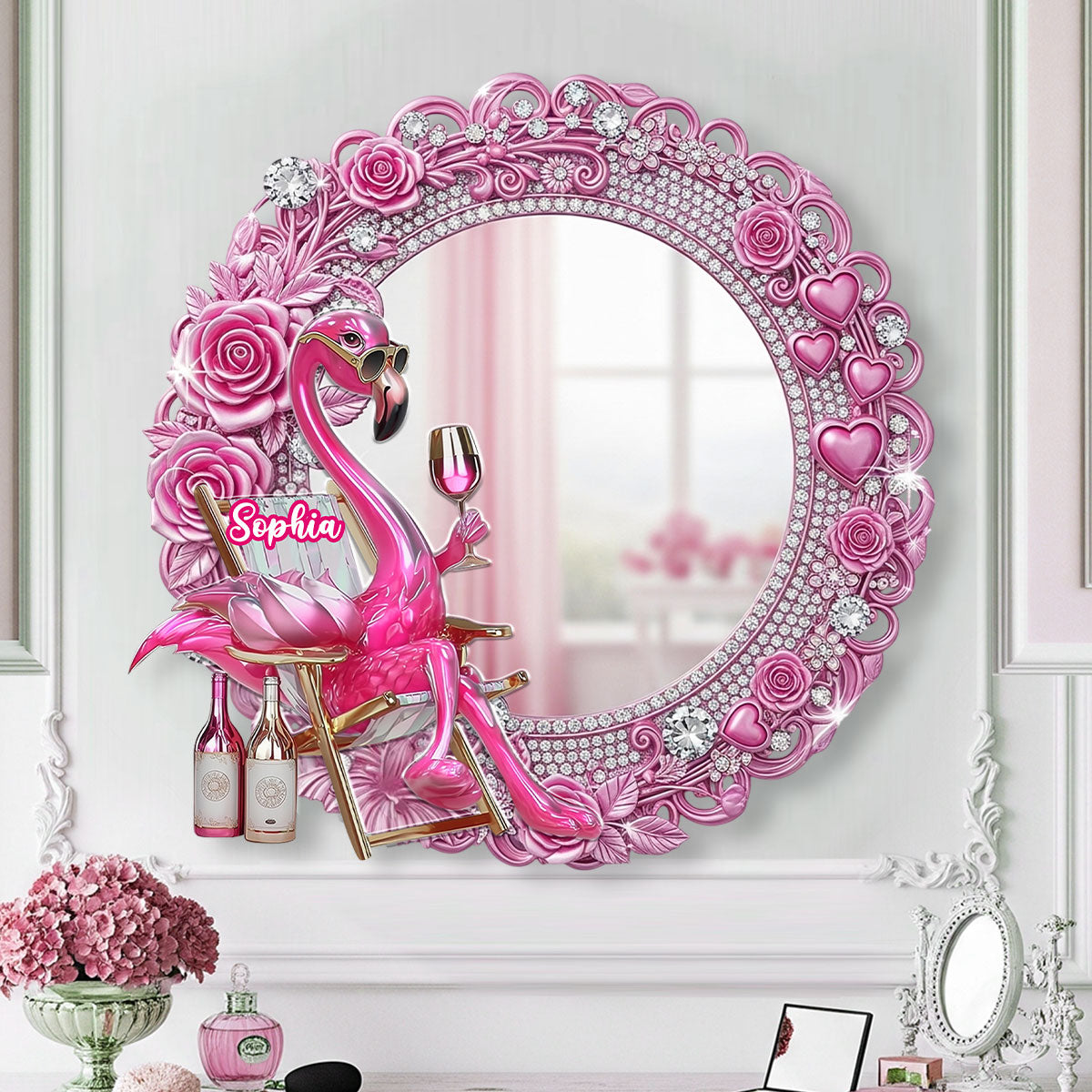 Soyez un flamant rose parmi les pigeons - Miroir mural flamant rose personnalisé