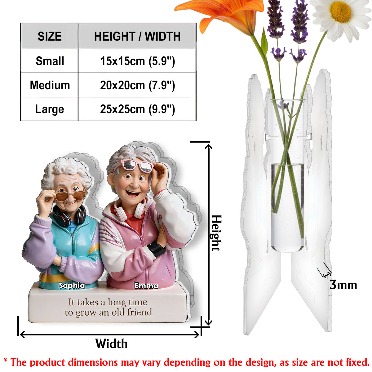 It Takes A Long Time To Grow An Old Friend - Personalized Bestie Custom Shape Acrylic Flower Vase