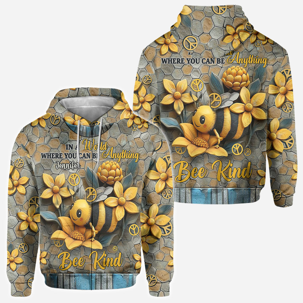 In A World Where You Can Be Anything Bee Kind - Personalized Hippie All Over Shirt