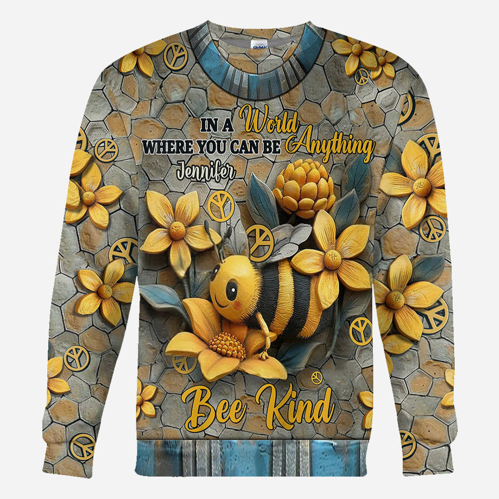 In A World Where You Can Be Anything Bee Kind - Personalized Hippie All Over Shirt