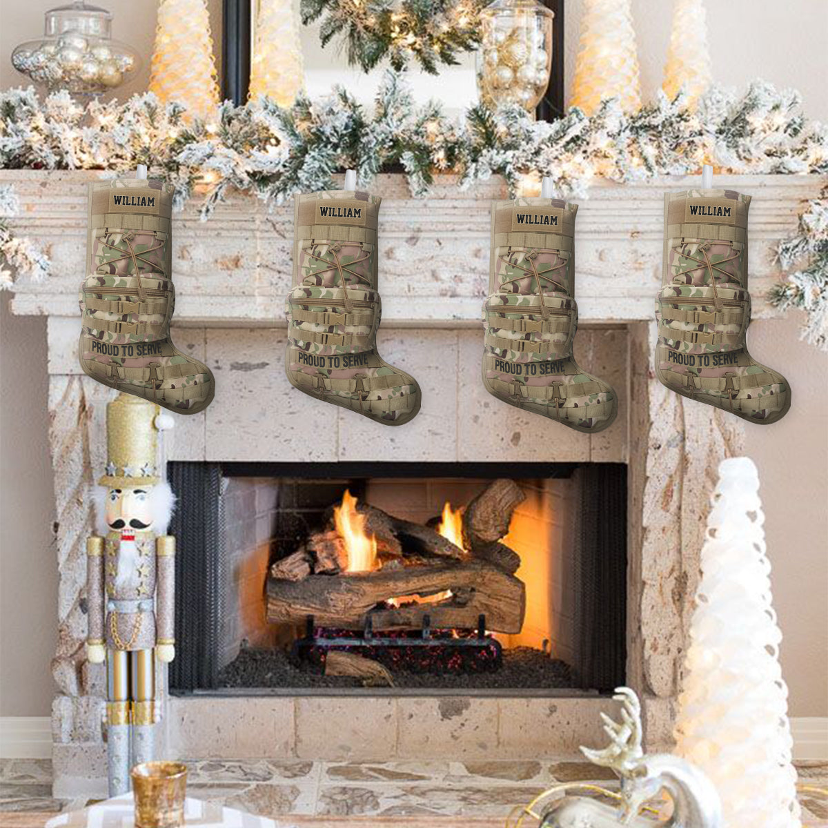 Proud To Serve - Personalized Veteran Shaped Christmas Stocking