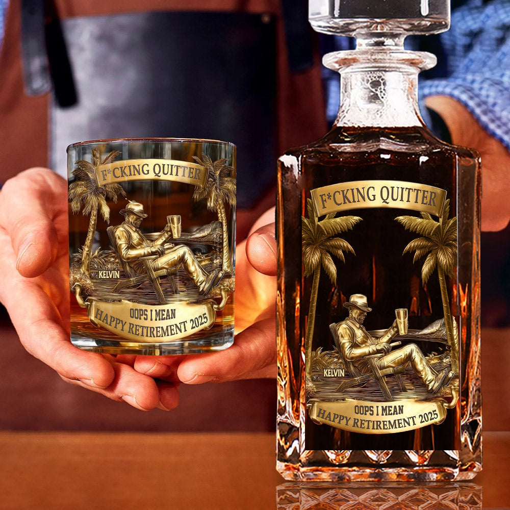 Cadeau de remerciement et de départ à la retraite pour collègues et amis du travail : coffret de carafe à whisky personnalisé.