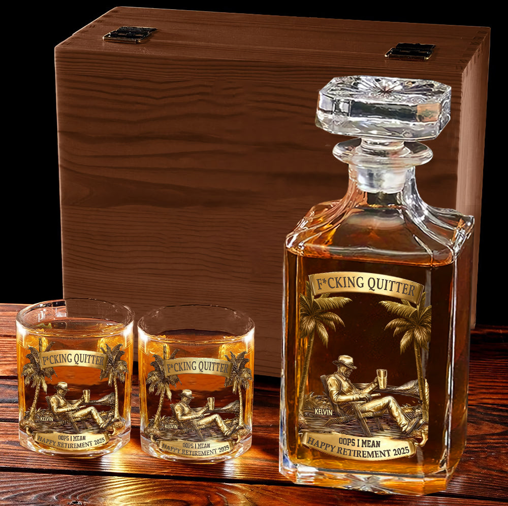 Cadeau de remerciement et de départ à la retraite pour collègues et amis du travail : coffret de carafe à whisky personnalisé.