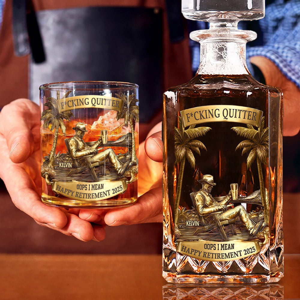 Cadeau de remerciement et de départ à la retraite pour collègues et amis du travail : coffret de carafe à whisky personnalisé.