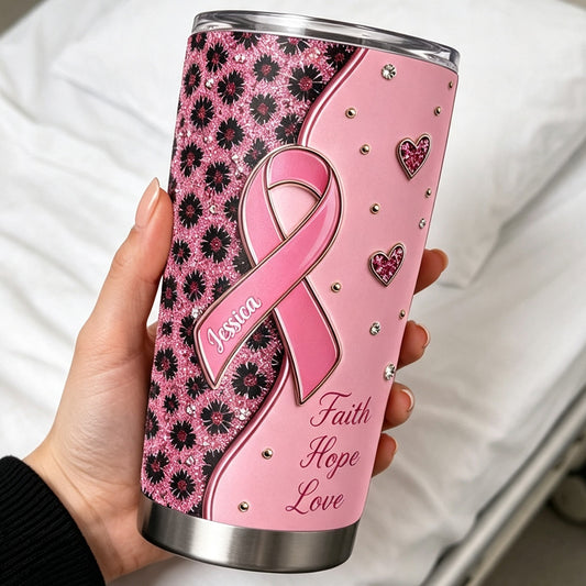 Personalisierter Tumbler für Brustkrebsbewusstsein - Pink Ribbon Faith Hope Love